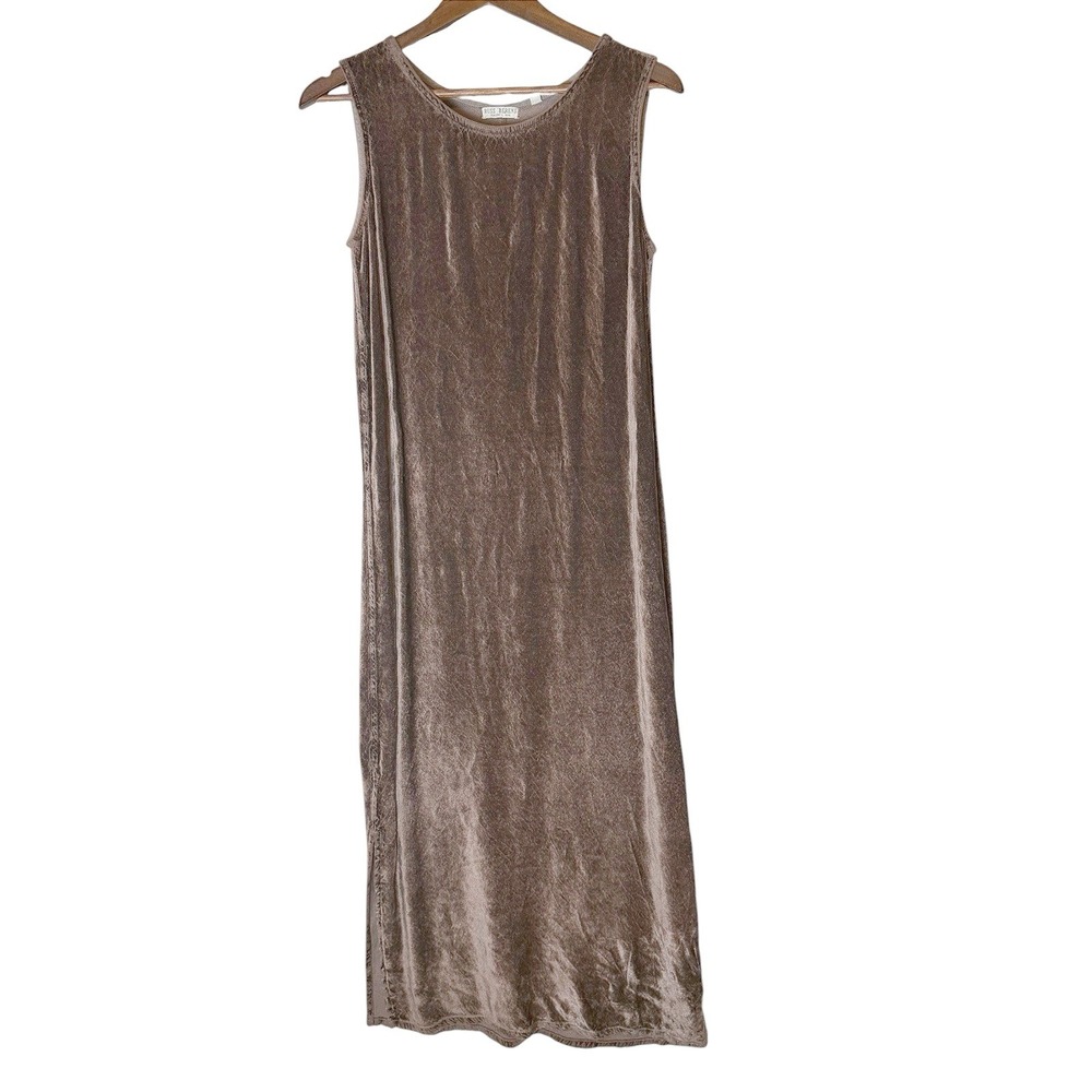 Russ Berens Malibu Brown Crushed Velvet Sleeveless Midi Sheath Dress Womens XS